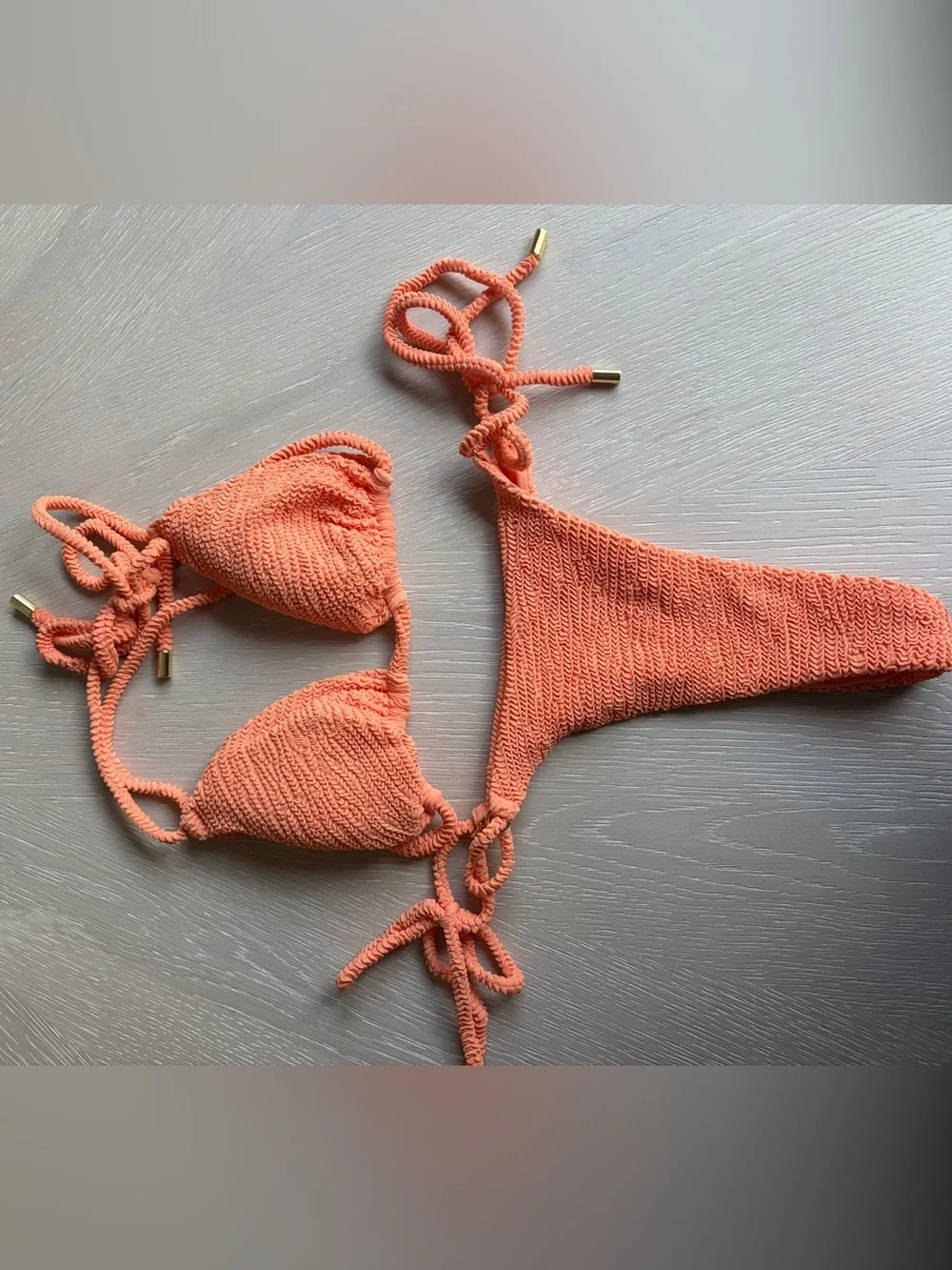 Monday Swimwear Coral Textured Tie-Side Bikini Set